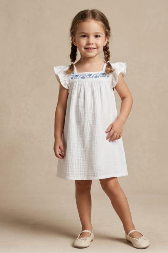 Kids White smoke Cotton Frock